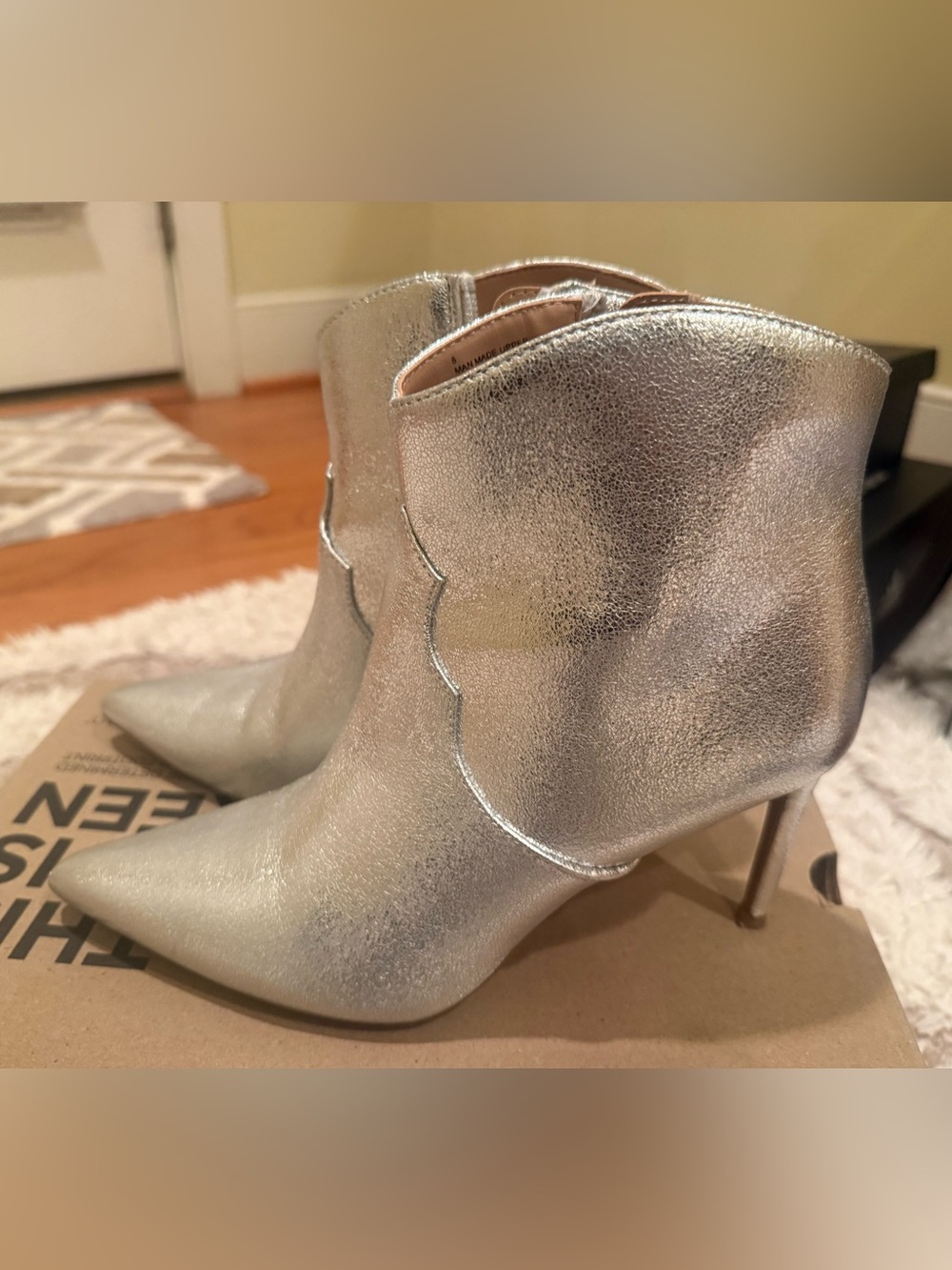Express Silver Metallic Pointed-Toe Ankle Booties